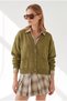 Women's Oil Green 3 Button Pocket Basic Knitwear Cardigan Hrk-19000514 - 4