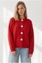 Women's Red Daisy Buttoned Soft Textured Knitwear Cardigan Hrk-19000517 - 3