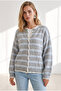 Women's Gray Blue Striped Soft Textured Cardigan Hrk-19000509 - 2