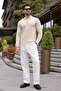 Stone Color Zippered Polo Collar Textured Men's Knitwear Sweater E7523 - 2