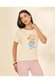 Women Cream Printed Ribbed T-Shirt