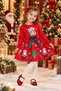 Girl's Christmas Dress with Bow, Long Sleeves, Waist Cutout, Pleated Skirt New Season