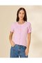 Women Pink Knitted Crew Neck Short Sleeve Sweater