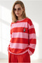 Women's Pink Red Teddy Bear Embroidered Thick Striped Sweatshirt Swt-19000808 - 4