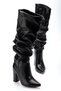 Zri̇n-4807 Premium Black Wrinkled Bellows Thick Heel Daily Women's Boots 9.5 cm - 5
