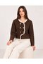 Women's Ecru Ribbed Asymmetrical Cut Double Row 6 Gold Buttons Acrylic Knitwear Jacket - 3