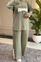 6657 - Stylish, Comfortable, Loose-Fitting Viscose Soft Modal Fabric Hooded Detailed Peach Fabric Garnished Women's Set - 6