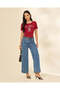 Women Red Printed Ribbed T-Shirt - 2