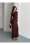 Women's Long Sleeve Draped Long Dress with Metal Accessory Detail – Stylish and Elegant Fish Model - 3