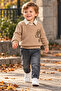 Baby Boy Set 3-Piece Teddy Bear Embroidered Sweater Shirt Denim Trousers Combination Holiday Outfit - 4