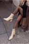 Women's New Season Leather Pointed Toe Vittoriá Beige Heeled Zippered Boots