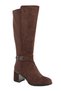 Women's Boots K26-0142 Brown Suede with Flexible Back, Stretch Fabric, Metal Buckle, Mirrored Thick Sole