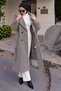 Belted Shoulder Pad Detailed Cashmere Coat Tsd260317 Gray - 5