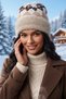 Women's Diamond Patterned Soft Plush Beanie Soft Textured Folded Winter Snow Beanie - 8