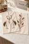 Crane Atelier Beige Crane and Botanical Branch Patterned Plain 2-Piece Kitchen Towel Set 35X55 - 3