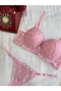 Pink Transparent Embroidered Bra and Panty Set - 2