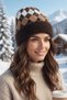 Women's Diamond Patterned Soft Plush Beanie Soft Textured Folded Winter Snow Beanie