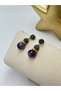 Zircon Stone and Purple Natural Stone Earrings (Steel) - 3