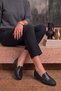 Veli̇n Genuine Leather Hand-Sewn Women's Daily Shoes Black - 3
