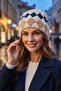 Women's Diamond Patterned Soft Plush Beanie Soft Textured Folded Winter Snow Beanie - 5