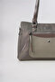 Women's Shoulder Bag with Zippered Front Pocket, Textured and Patent Leather Detailed Daily Stylish Bag Gray 18316 - 5
