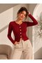 Women's Burgundy Metal Button Detailed Long Sleeve Viscose Elastane Fabric Cardigan Blouse - 5