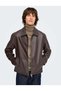 Onsrem Men's Faux Leather Shirt Collar Zipper Jacket Hot Fudge Brown - 5