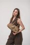 Women's Shoulder Bag with Mirror Charm Accessory, Zippered Textured Baguette Bag, Beige 18346 - 2