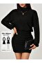 Women's Turtleneck Off-Shoulder Gathered Fitted High-Neck Dress - 2