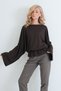 Women's Bitter Brown Boat Neck Bat Sleeve Blouse with Elastic Waist Alc-X15913 - 3