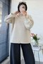 Premium High Collar Button Detailed Knit Sweater - Stone - 2
