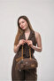 Women's Shoulder Bag with Mirror Charm Accessory, Zippered Textured Baguette Bag, Brown 18346 - 3
