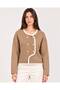 Women's Ecru Ribbed Asymmetrical Cut Double Row 6 Gold Buttons Acrylic Knitwear Jacket - 2