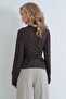 Women's Brown Crew Neck Belted Buttoned Cardigan Alc-X15885 - 4