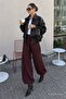 Plum Plaid Patterned Elastic Waist Balloon Pants Mg2905