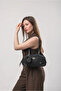 Women's Shoulder Bag with Mirror Charm Accessory, Zippered Textured Baguette Bag, Black 18346 - 2