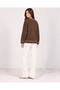 Women's Brown Ecru Ribbed Acrylic Knitwear Jacket with Gold Buttons and Pockets - 4