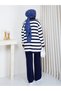 Women's Striped Zippered Oversize Knitwear Set - 7