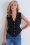 Women's Navy Blue Waist Adjustable Vest with Stitching Detail Alc-X14408 - 5