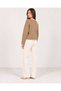 Women's Ecru Ribbed Asymmetrical Cut Double Row 6 Gold Buttons Acrylic Knitwear Jacket - 3