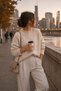 6701 Women's Soft Textured Crew Neck Oversize Knitwear Sweater Stone
