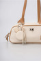 Women's Shoulder Bag with Mirror Charm Accessory, Zippered Textured Baguette Bag, White 18346 - 4