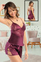 Women's Satin Pajama Set with Lace Detail and Plum Rope Strap Shorts Vr.Ms.30.15.001