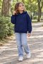Hooded Navy Blue Children's Sweatshirt 3 Threaded Yarns for Girls and Boys 3-13 Years Old - 7