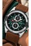 46 mm Case Brown Leather Strap, Green Dial, Functions Active, 3 Atm Men's Wristwatch + Bracelet