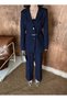 Feme- Laser Cut Belted Blazer Jacket and Trousers Set - 3