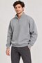Men's Three-Thread Ribbed Stand Collar Half-Zip Winter Sweatshirt - Gray