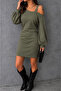 Women's One-Shoulder Open Strap Long Sleeve Short Viscose Two-Thread Dress - 2