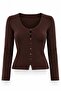 Brown Ornamental Buttoned V-Neck Knitwear 6603