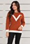 Women's Tile V Patterned Crew Neck Long Sleeve Knitwear Sweater
